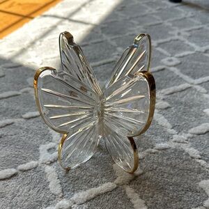 Elegant Clear Glass Butterfly Candle Holder with Gold Accents